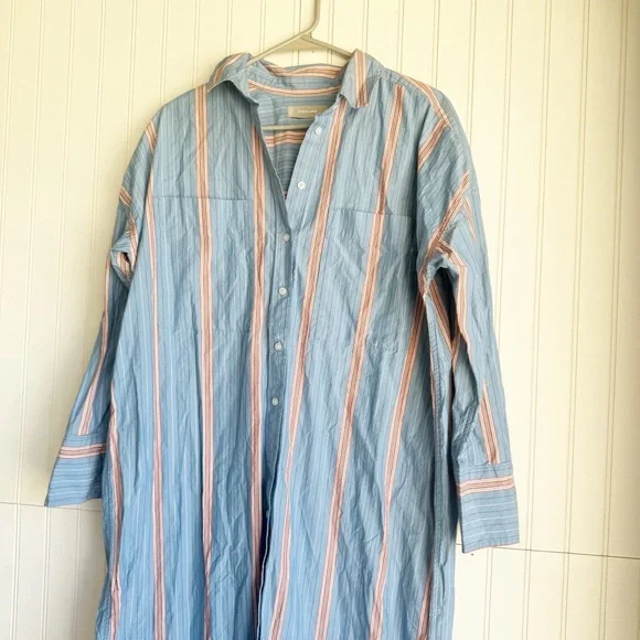 EVERLANE Size M Blue Striped The Midi Cotton Shirt Dress - Picture 5 of 7